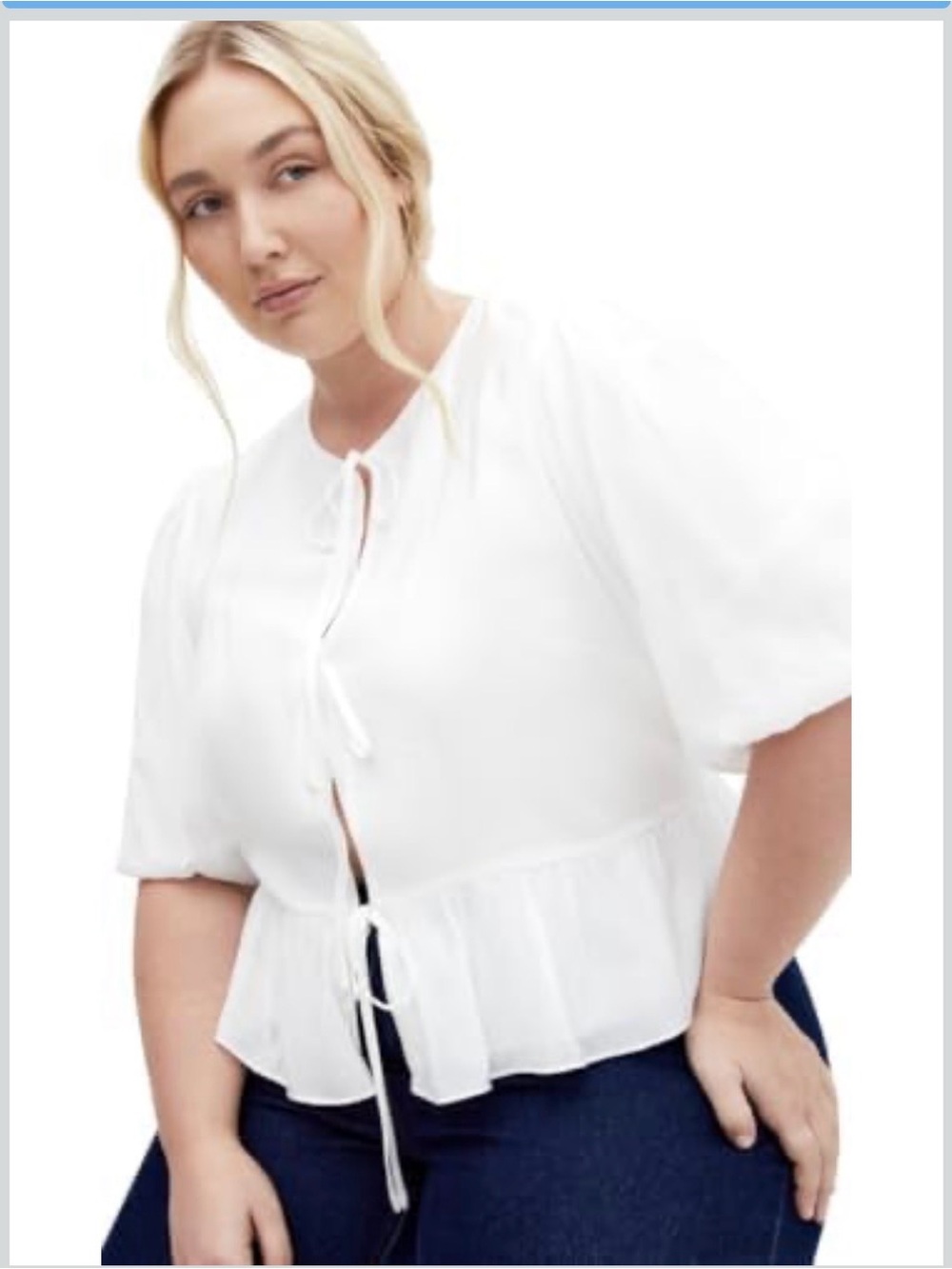 White Tie-Front Peplum Blouse - Women's Top City Chic